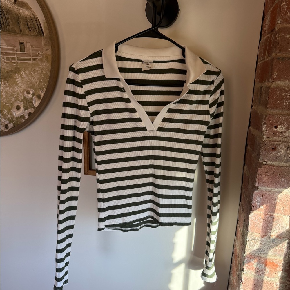 No Boundaries Green and White Striped Long Sleeve Top